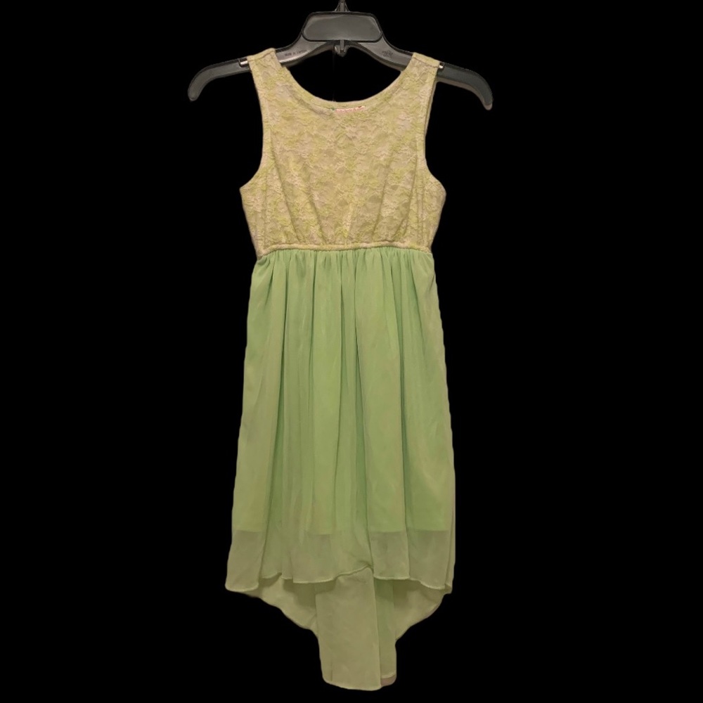 Ashley Ann Formal Sleeveless Green and White Lace High Low Hem Dress